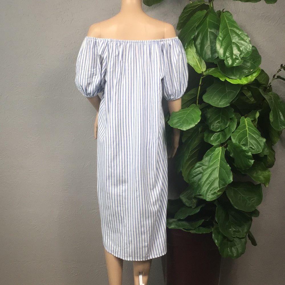 Vintage Blue & White Striped Embroidered Dress - Picture 6 of 11